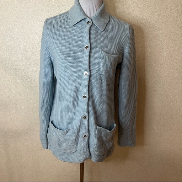 Salvatore Ferragamo | vintage light blue cashmere collared cardigan sweater S - Picture 1 of 6